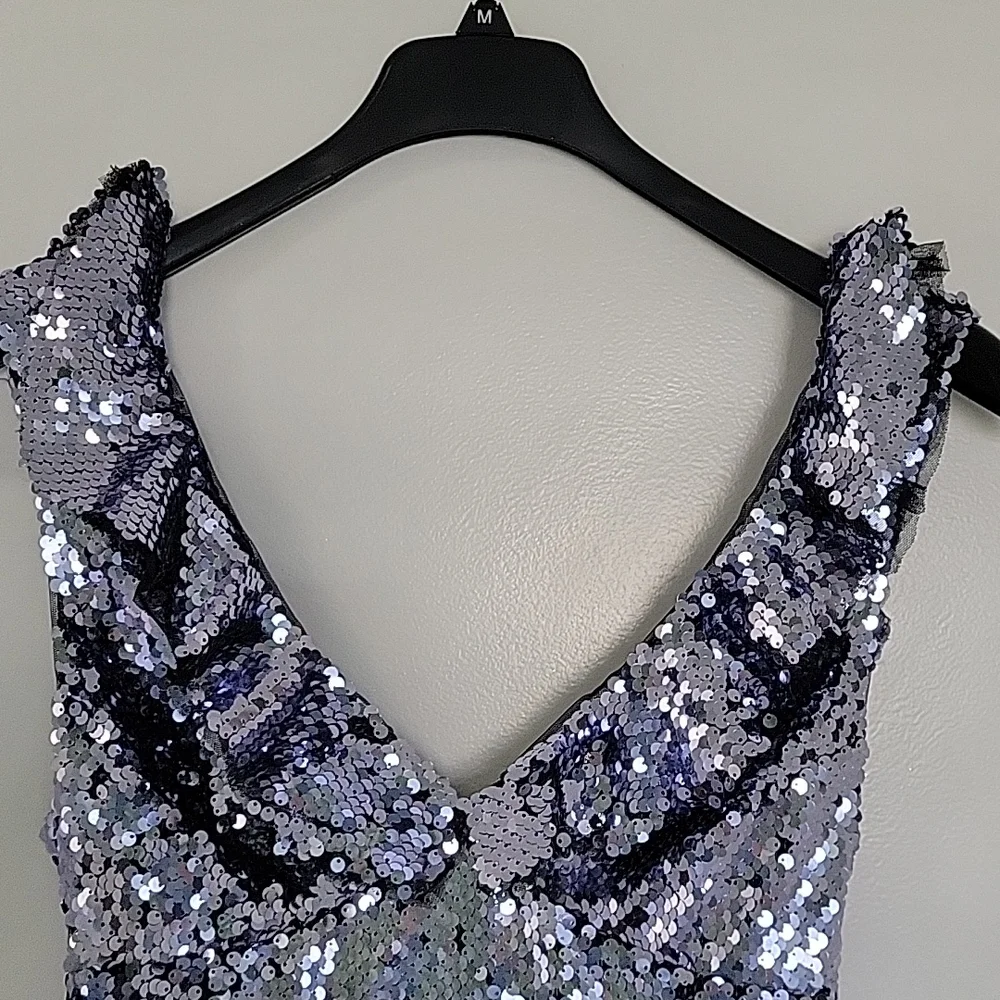 Free People Sequin Metallic Purple Black short dress party cocktail size 6 - Picture 7 of 17